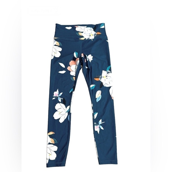 Athleta Leggings Floral Elation 7/8 54023 Dark Teal Peach Green Size Small - Picture 2 of 9